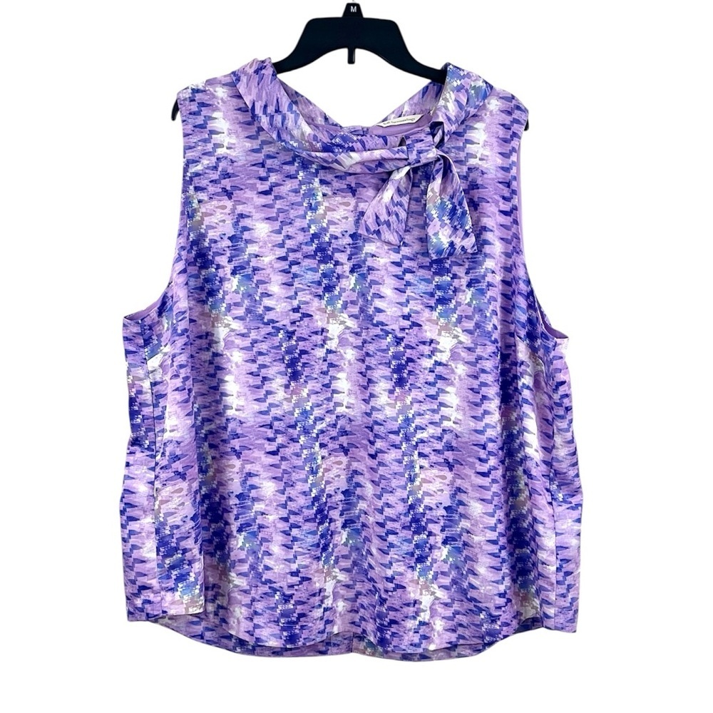 Soft Surroundings Purple Orchid Abstract Bow Tie Collar Sleeveless Adrie Blouse
